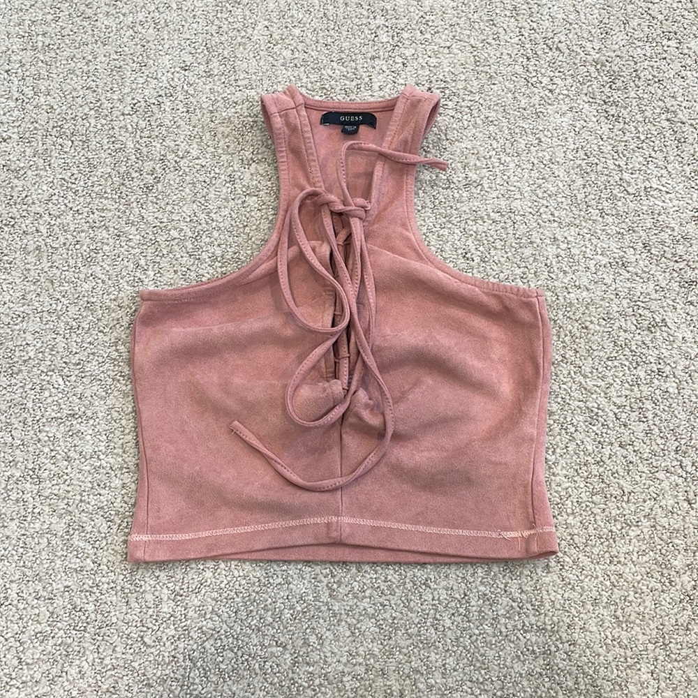 Suede Pink Lace Up Crop Top